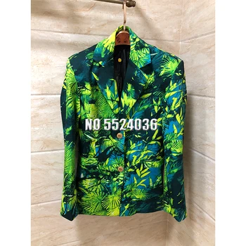

New 2020 Designer leaf Print Blazer Casual Jacket Women's Party Single Button Blazer Outer Wear