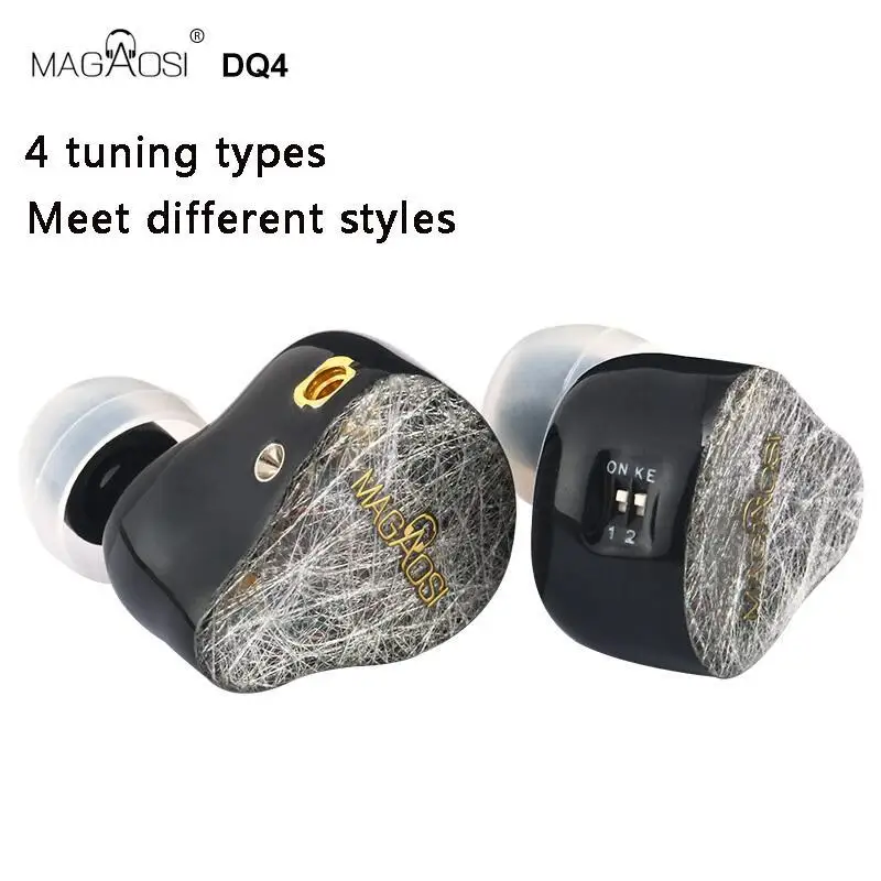MAGAOSI DQ4 2BA 2DD Hybrid Earphone In Ear Hifi Monitor DJ Studio Noise Cancelling Music Earbuds MMCX Audiophile Earphones