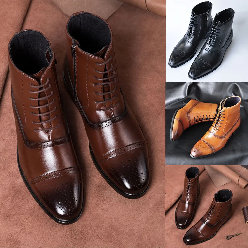 SAGACE/высококачественные мужские модные ботильоны с острым носком на высоком ремешке и боковой молнии блестящие кожаные ботинки Ботинки martin в ботинках