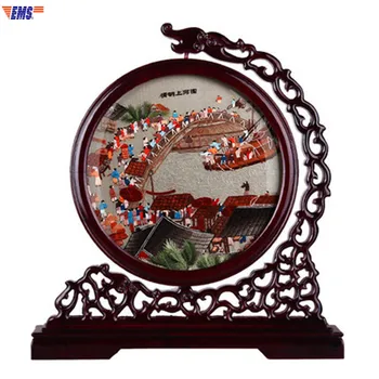 

Chinese Style Along the River During the Qingming Festival Hand Embroidery Living Room Double Sided Embroidery Decorative X2600