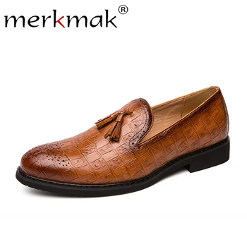 

Merkmak Autumn Shoes Men Loafers Tassel Formal Casual Footwear Flat Soft Male Wedding Party Leather Shoes Man Big Size 38-46