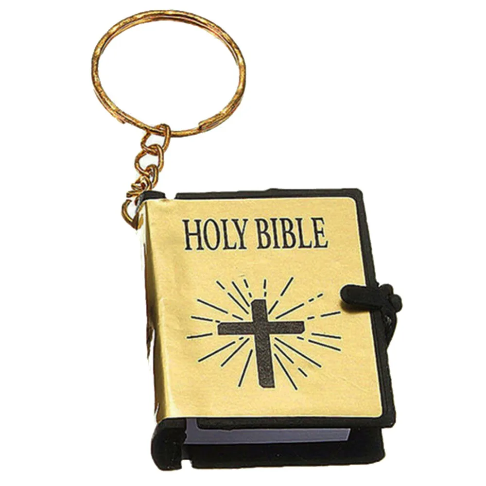 Mini Bible Key Chains Holy Bible Book Hanging Pendant Keychain Keyring Holder Religious Christian Key Chains Metal Ring Lovely