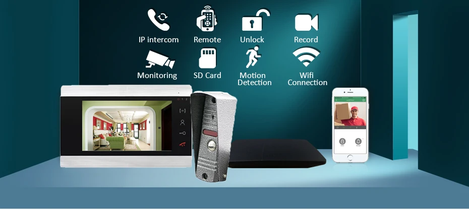 Dragon Sview 7 дюймов беспроводной видео дверной звонок Домофон Система с Wifi коробка движения разблокировка Android/ISO Система записи