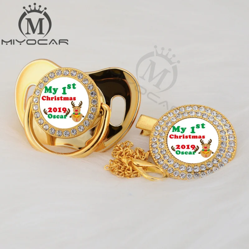 MIYOCAR на заказ любое имя Рождество Золото bling соска и соска клип черный BPA бесплатно пустышка bling уникальный дизайн P-AMS2 - Цвет: P8-XMAS2 0-6M