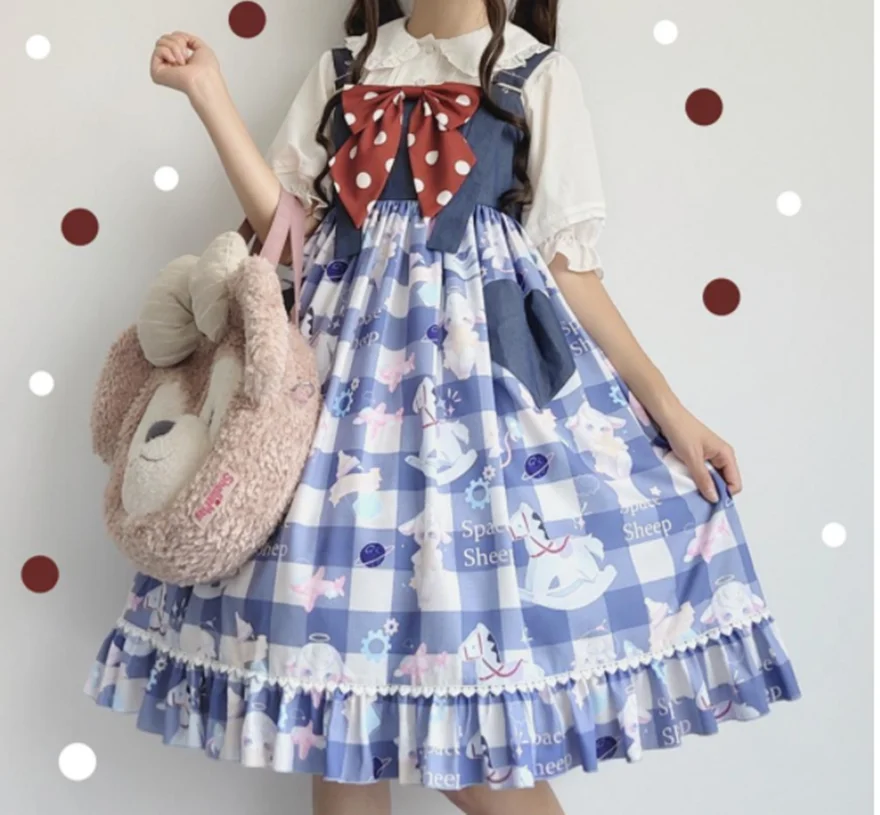 

Cute Printing High Waist Victorian Dress Kawaii Girl Gothic Lolita Jsk Loli Cosplay Japanese Sweet Lolita Dress Vintage Bowknot