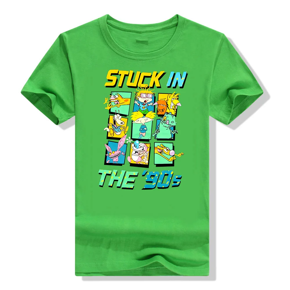 Зеленый Nickelodeon Stuck в 90S Футболка Хизер уголь мультфильм ТВ персонажи Футболка Пользовательские Графические футболки - Цвет: Зеленый