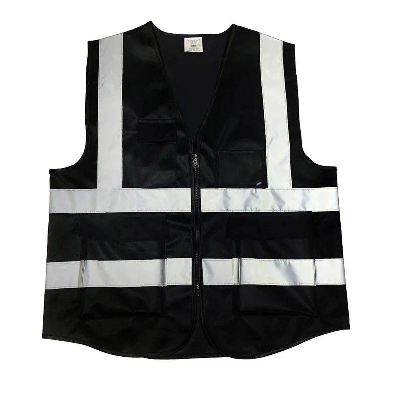 Black Safety Vest Reflective With Pocket And Zipper Construction Vest With Reflective Stripes High Visibility Work Uniforms safety coat Safety Equipment