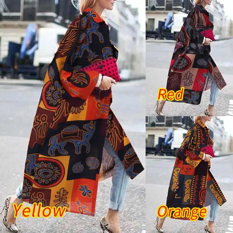 Для женщин тонкое пальто ZANZEA в этническом стиле с принтом Кардиган Топы осенние Рубашки женские верхняя одежда женский с длинным рукавом плюс размерные куртки