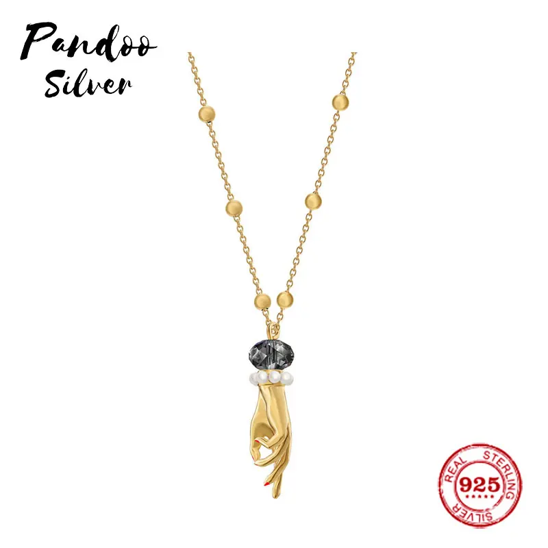 

Fashion Charms 925 Sterling Silver Luxury Jewelry Gift For Female，Yellow Silver Exquisite Hand Shape Necklace