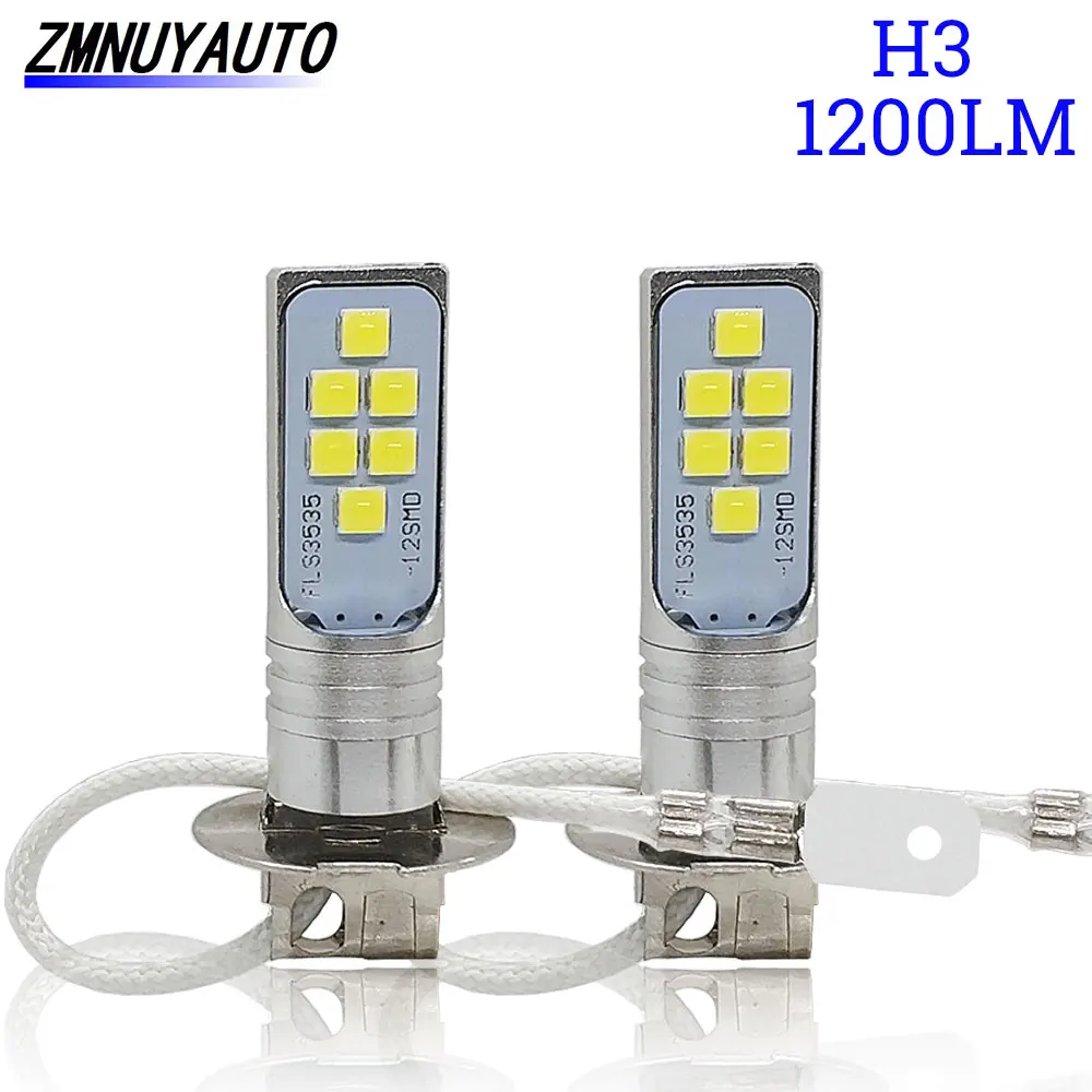 2 шт. H3 светодиодные лампы для автомобильных противотуманных фар 12 SMD 3535 супер