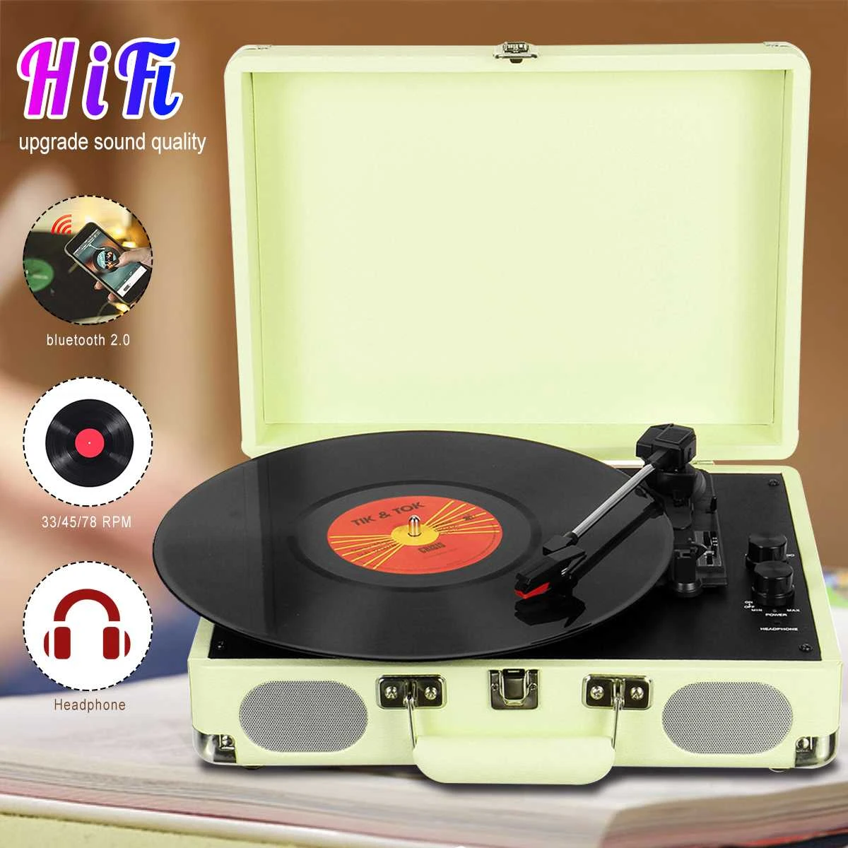 Reproductor de discos de vinilo de 3 colores, LP, 33/45/78 RPM, operación Bluetooth, gramófono portátil de cuero, giradiscos|Giradiscos| - AliExpress