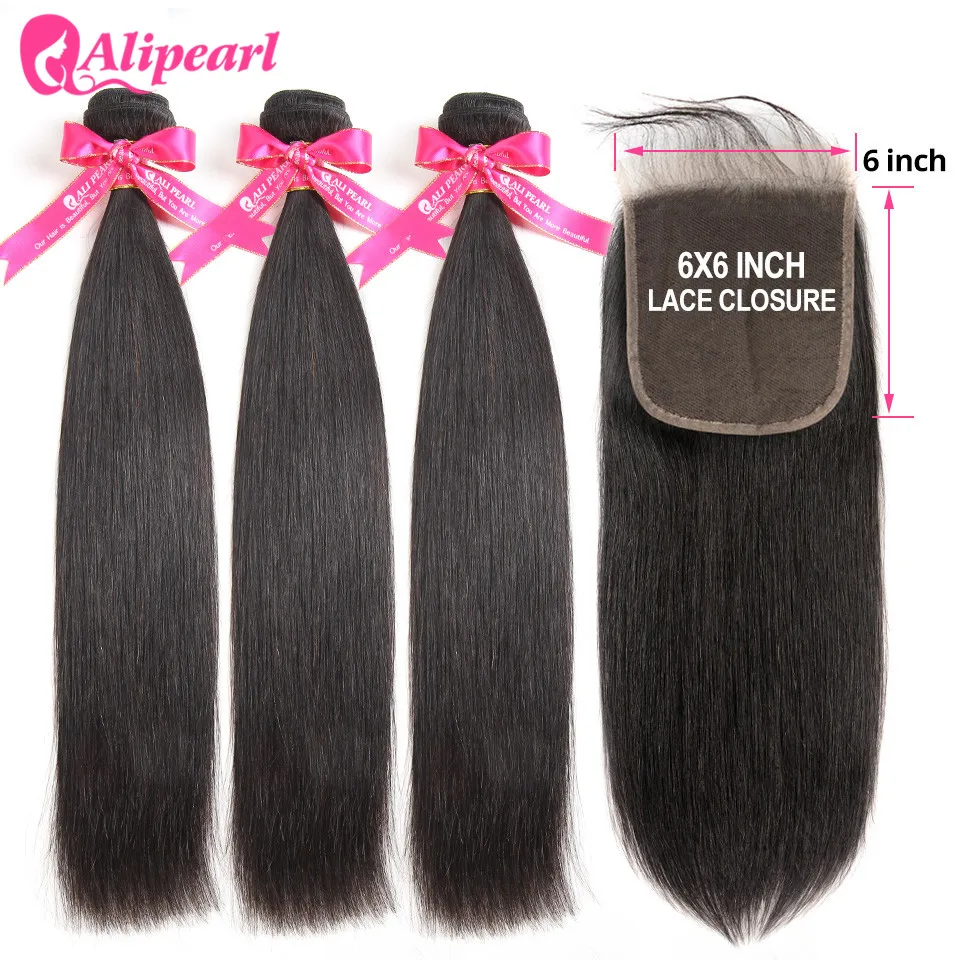 Alipearl Human Hair Bundles With 6x6 Transparent Lace Closure