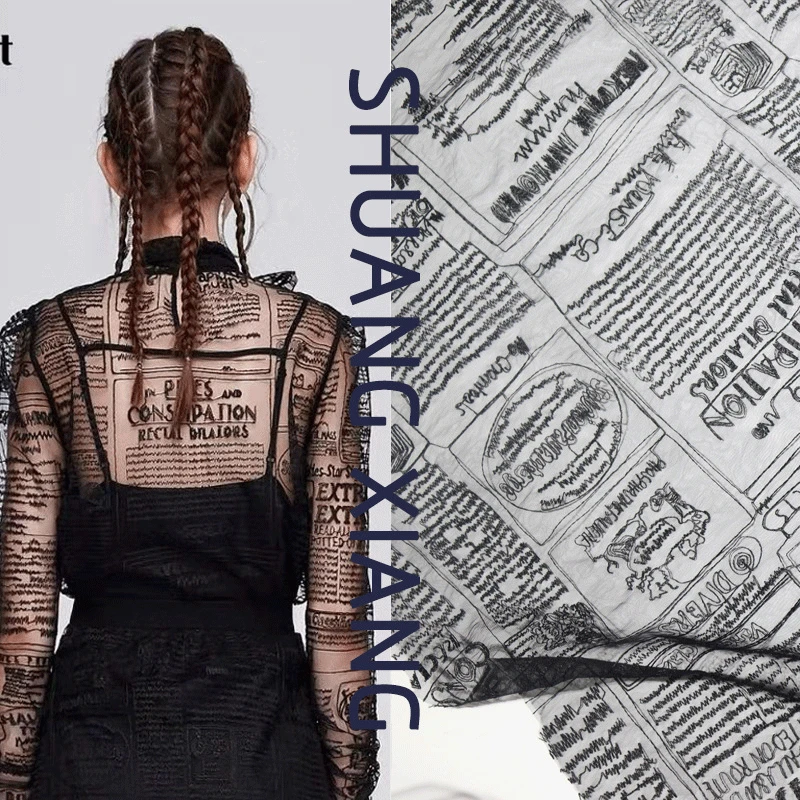 

Soft letters newspapers embroidery lace fabrics sexy mesh fabric width 130cm for tops dress diy cloth
