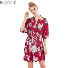 KANCOOLD для женщин китайский стиль печати Slim Fit пижамы слинг полиэстер Атлас удобные короткие рукава Ночная рубашка