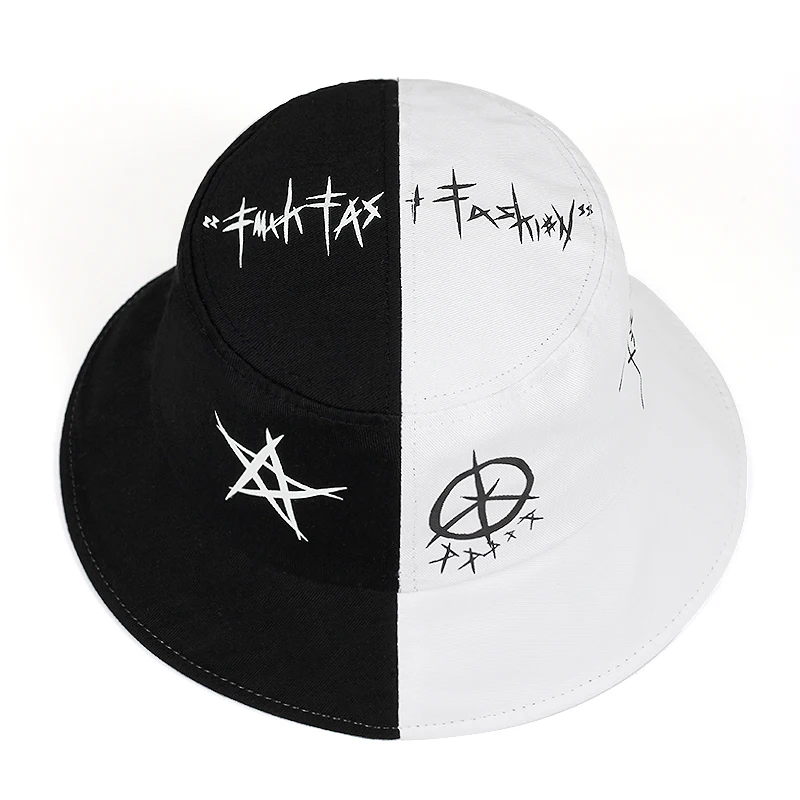 Graffiti Black and White Stitching Shade Fisherman Hat Basin Hat Street Hipsters Tide Brand Hip-hop Japanese Korean Student