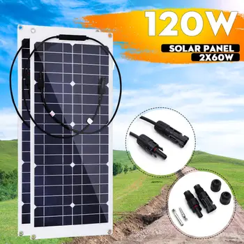 

120W/60W Semi-flexible Solar Panel 18V Solar Cell Monocrystalline DIY Module Cable Outdoor Connector Battery Charger Waterproof