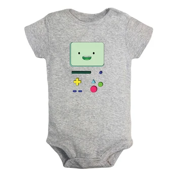 

Cartoon Cute Beemo BMO Adventure Time Printed Newborn Baby Girl Boys Clothes Short Sleeve Romper Outfits 100% Cotton