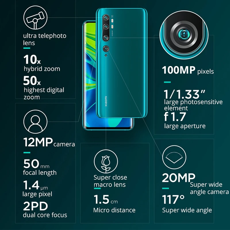  Global Version Xiaomi Mi Note 10 Smartphone 6GB RAM+128GB ROM 108MP Penta Camera 5260 mAh battery S