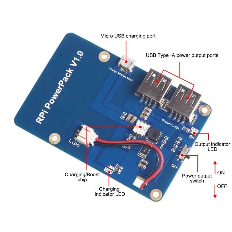 Плата расширения литиевой батареи блок питания с переключателем для Raspberry Pi 3,2 Модель B, 1 Модель B+ Banana Pi