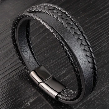 Charming Jewelry Different Designs Geometric Pattern Multi-layers Genuine Leather Bracelet For Men Fashion Jewelry Gift