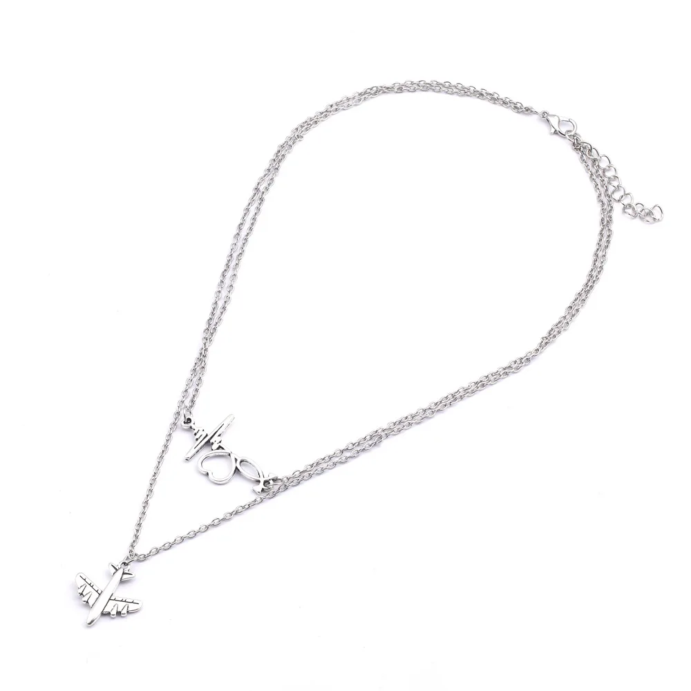 MiFaViPa Fashion Trinket Jewelry Multi-layer Plane Necklace Charm Air Plane Pendant Necklaces For Men Women Aircraft Gifts Xmas (4)