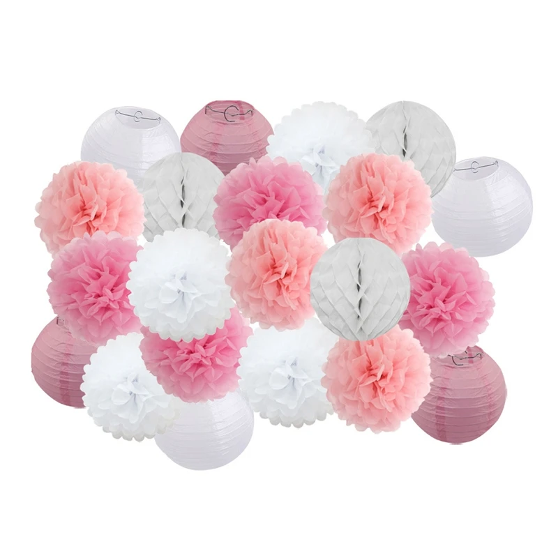 

21Pcs/Set Baby Shower Decoration Round Paper Lantern Paper Flower Ball Baptism Wedding Party Decor Hanging Paper Crafts Ornament