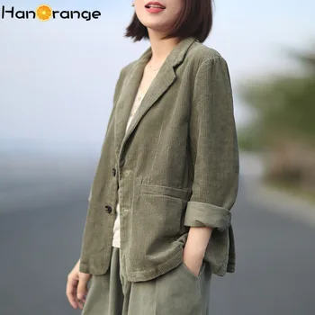 

RETRO Corduroy Blazer 2020 Winter Loose Casual Temperament OL Jacket Long Sleeve Single Breasted Blazer
