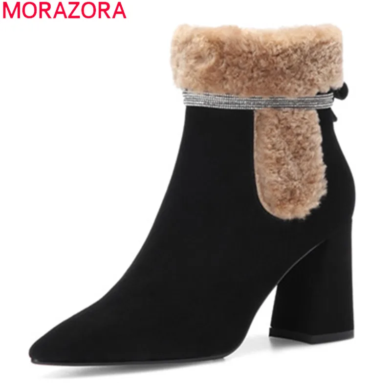 MORAZORA/2020 г. Новое поступление Зимние ботильоны модная обувь на высоком каблуке с