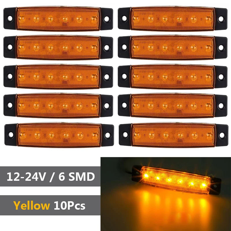 

10pcs Yellow 12-24V 6 SMD LED Auto Car Bus Truck Lorry Side Marker Indicator low Led Trailer Light Rear Side Lamp