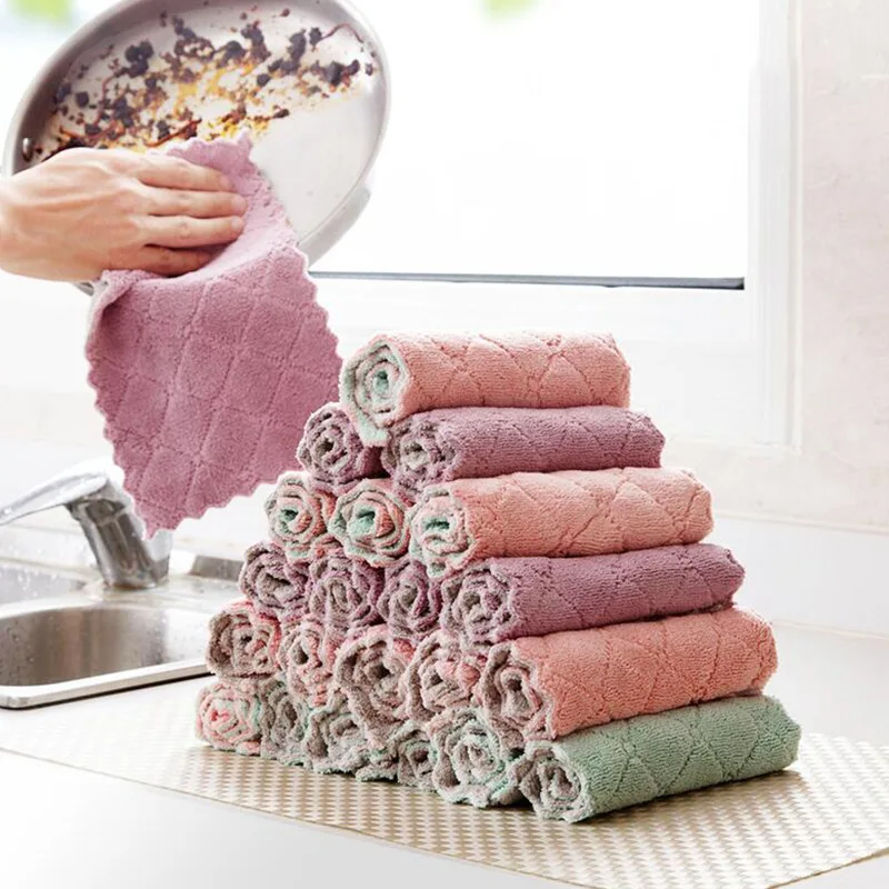 

Strong Absorbent Rag Does Not Lint Non-Stick Oil Dish Towel Wet And Dry Home Wash Cloth Cleaning Towel Kitchen Tools Gadgets