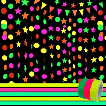 

72ft Neon Paper Garland Circle Dots Neon Star Pennant Banner Garland Hanging Decorations for Birthday Wedding Glow Party