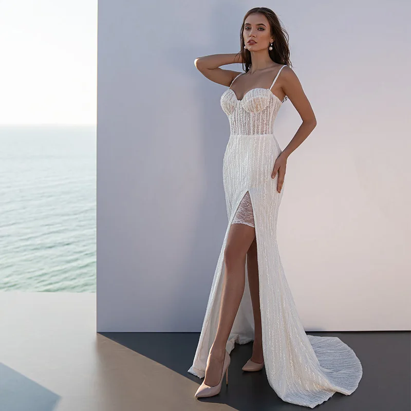 

Платье женское свадебное на тонких бретельках, с блестками, без рукавов