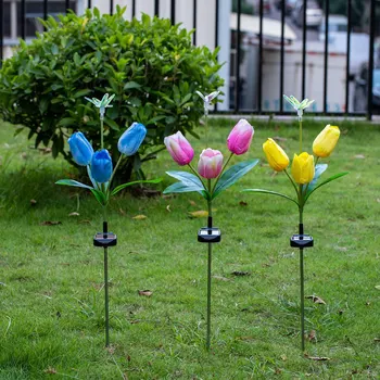 

Solar Garden Stake Light 4 LEDs Tulip Flower Ground Light Solar Lawn Lamp for Garden