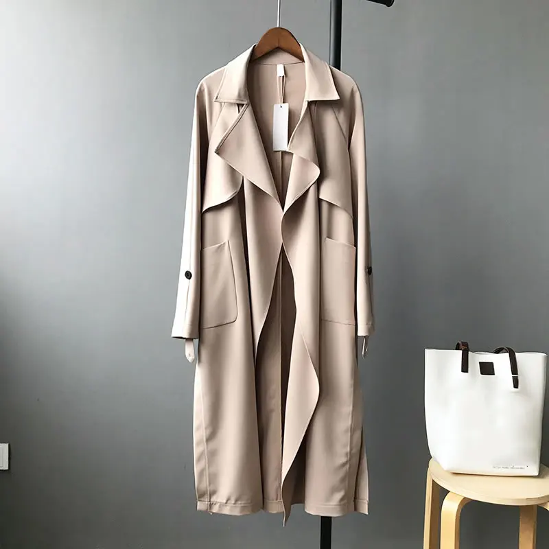 beige GCC1941 XITAO плюс размер длинный карман Тренч Женская одежда мода пэчворк отложной воротник длинный рукав кардиганы пальто Новинка GCC1941 - Цвет: beige GCC1941