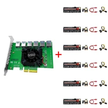 

6 pcs PCI-E Express 1x to 16x Riser 011 Card GPU Adapter PCIE 1 to 6 4 Slot PCIe Port Multiplier Card for Video Card Super Type
