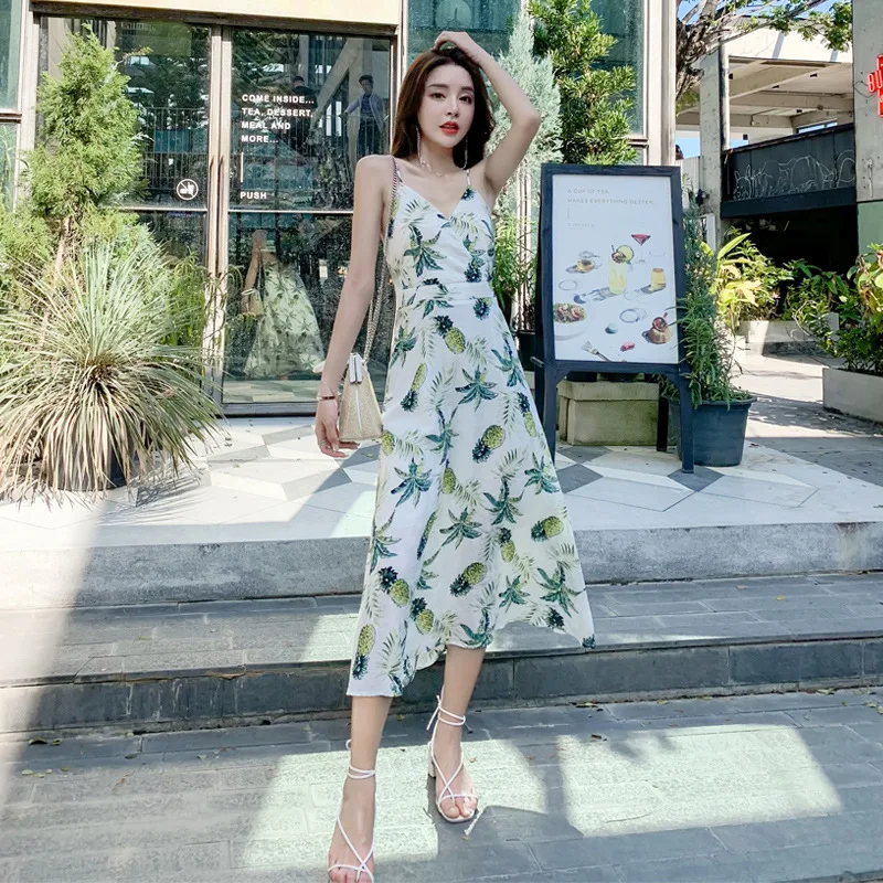 

WOMEN'S Dress 2019 New Style Debutante Fashion V-neck Camisole Big Hemline Holiday Beach One-piece Dress Women's