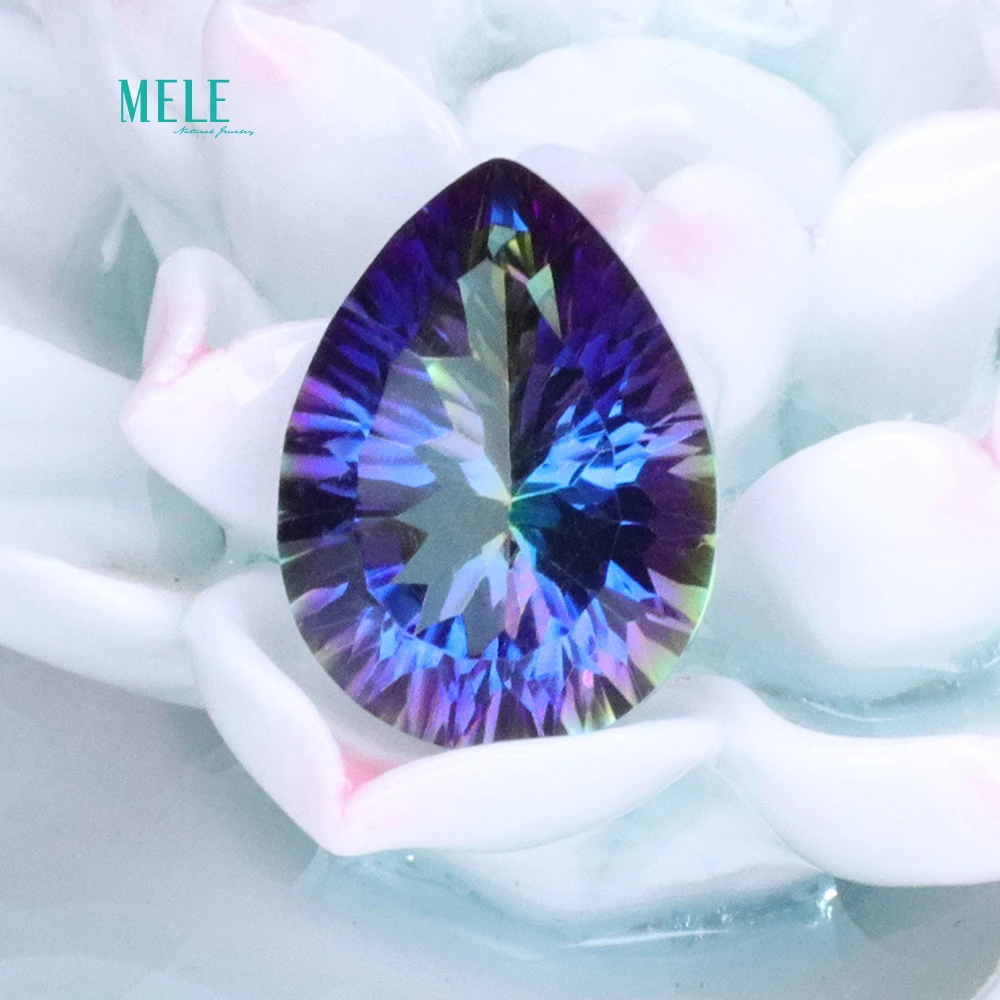 Natural crystal Rainbow blue Rainbow quartz 7.8ct pear Mystic Crystal Titanium coating water drop DIY Pendant Earring Ring stone