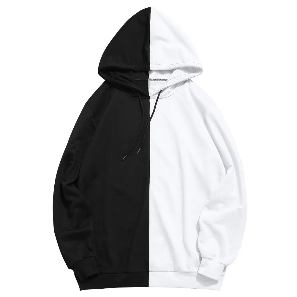 Long Sleeve Men's Hoodies Hood Half Black Half White Cool Plain Hoodies Men Patchwork Cotton Sweatshirt Male Hoody Fashion Women Long Sleeve Men's Hoodies Hood Half Black Half White Cool Plain Hoodies Men Patchwork Cotton Sweatshirt Male Hoody Fashion Women