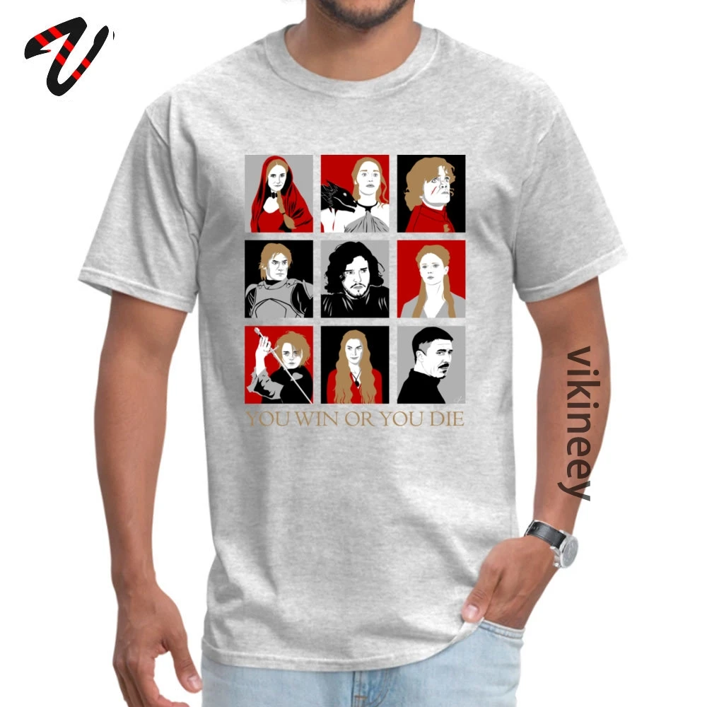 Cotton Fabric Men Short Sleeve All_Characters__Game_of_Thrones_ T Shirts Family Tees Family Design Crew Neck Tshirts All_Characters_-_Game_of_Thrones_3587 grey