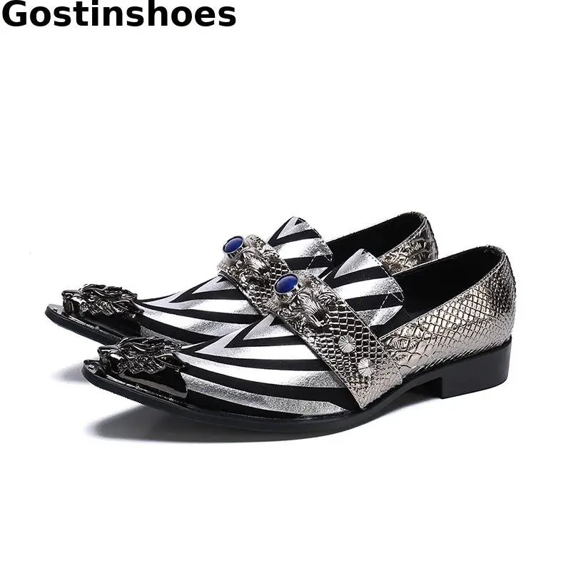 

Men Casual Shoes Genuine Leather Snakeskin Printed Men Leisure Shoes Pointed Iron Cap Toe Loafers Men Fashion Style For Adults