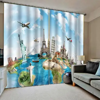 

Custom Earth Windows Curtains for Living Room Bedroom building Kitchen Curtains Drapes Window Treatments Middle Cut Dropship