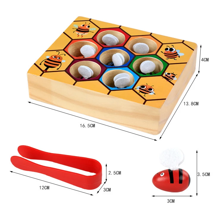 Hot Wooden Leaning Educatinal Toys Children Montessori Early Education Beehive Game Childhood Color Cognitive Clip Small Bee Toy