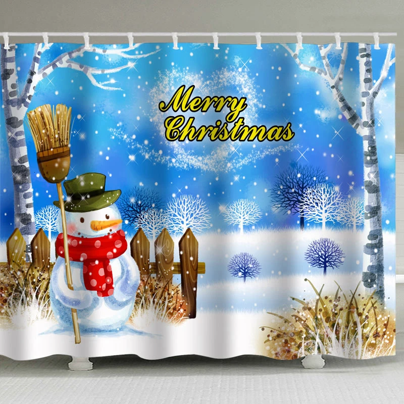 Santa Claus Puts Gifts In The Room Shower Curtains Christmas Waterproof Various Cute Pattern Curtains 12 Hooks Printing Bathroom - Цвет: A002-YL0136