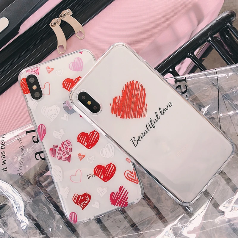 Красивый прозрачный чехол для телефона с сердечком iPhone 11 Pro X XS Max XR 8 7 6 6s Plus мягкий