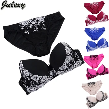 

Julexy New 2020 Push Up Lace Underwear Panty Set Embroidery BCD Women Bra Set France Large Size Bra Brief Sets Cotton Sexy