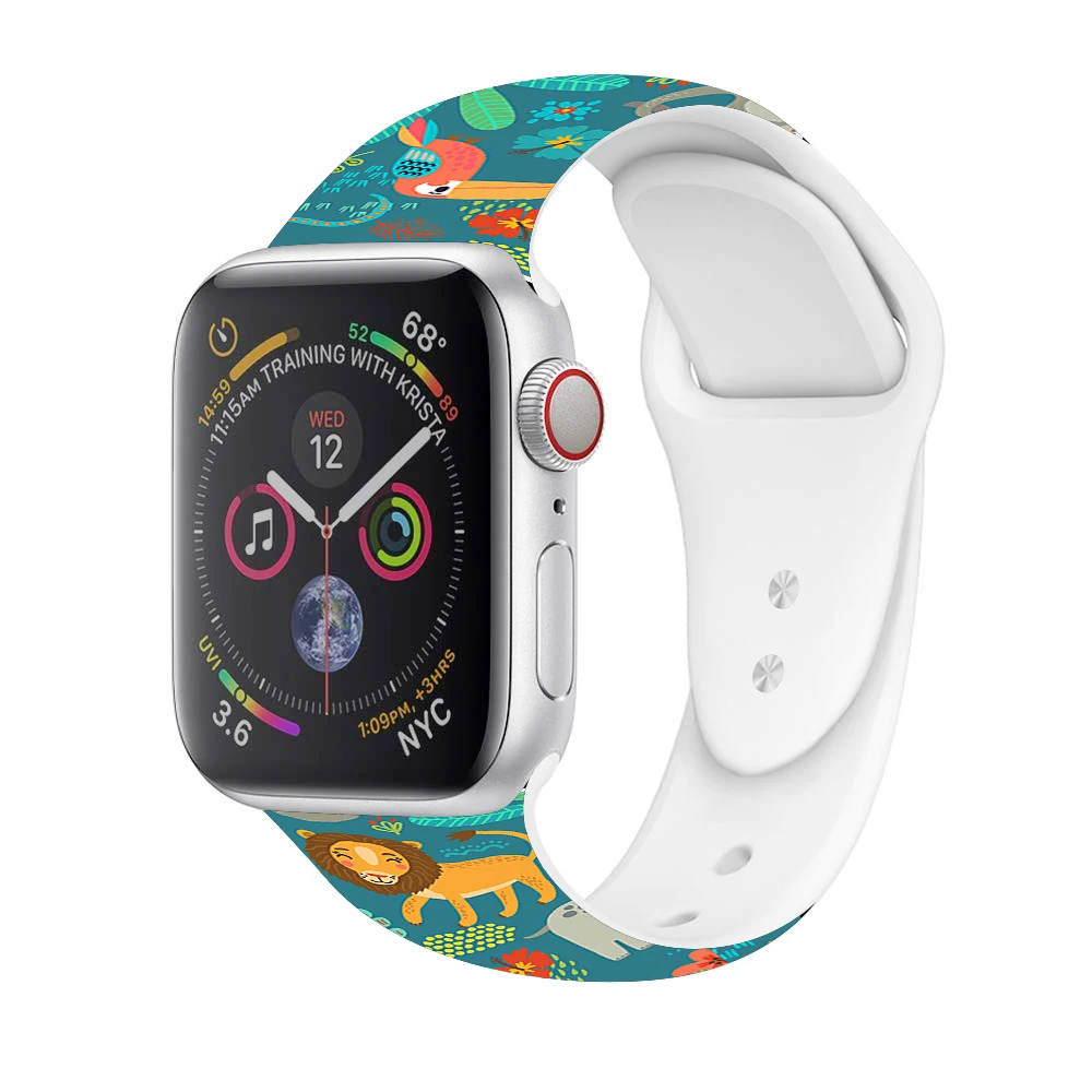 Рождественский подарок, ремешок для Apple watch 5, 4, 3, 2, 1, полосы 40 мм, 44 мм, силиконовый ремешок с цветочным принтом для iWatch Series 5, 4, 3, 2, 38 мм, 42 мм