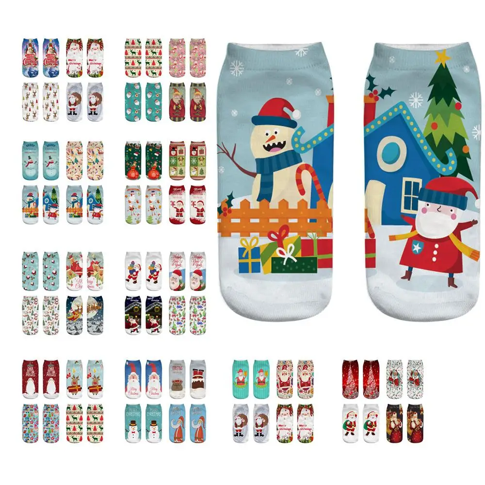 8pcs/lot 4pairs Cotton Christmas Socks Women Winter Sock New Year Santa Claus Christmas Tree Snow Elk Gift Funny Ankle Socks
