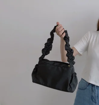 

Fashion women small bag baguette nylon girl messenger shoulder bag zipper female vintage cute handbag black awo899