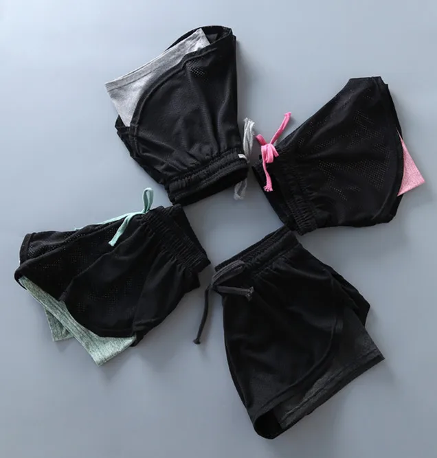 

Sports Fitness Yoga Shorts Female Summer Drawstring Running Quick-Dry Breathable Fake Two-Piece with Lining Casual Shorts