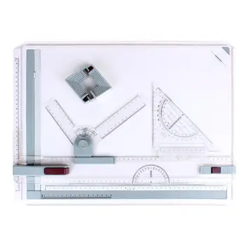 

Architect A3 Drafting Drawing Board Ruler Table Adjustable Angle Art Draw Tool Set with 2 Parallel Rulers and Corner Clips